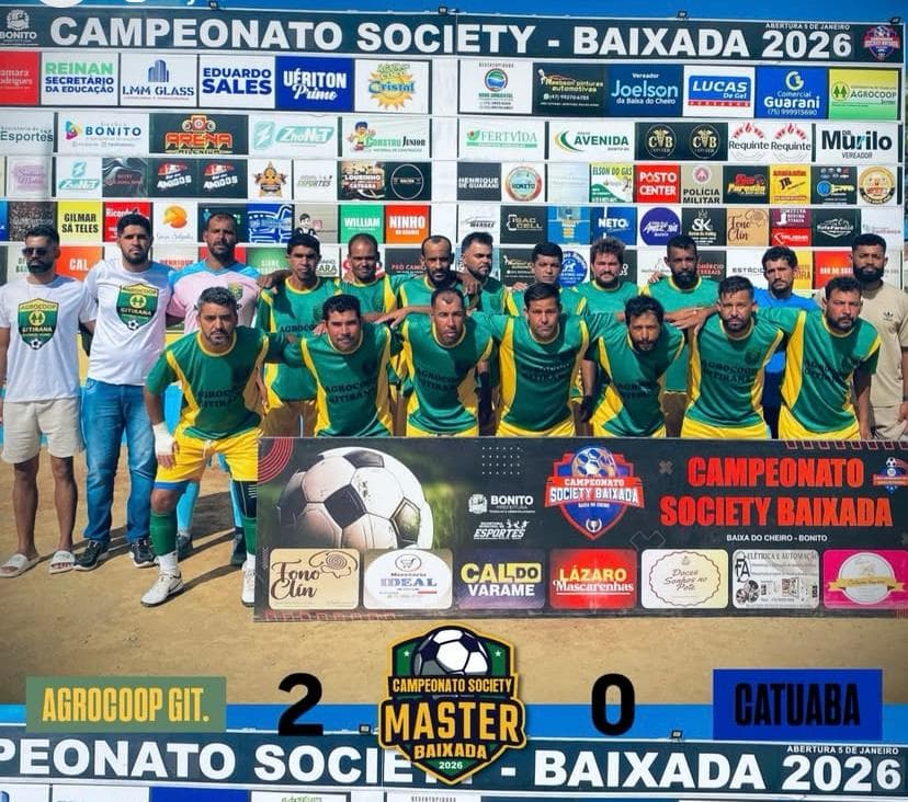 Time master no Campeonato Society Baixada 2026 após vitória por 2 a 0 sobre Catuaba